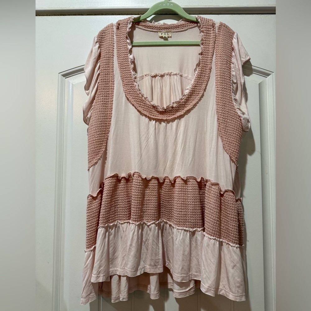 POL Blush and Cream Textured Blouse